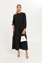 Load image into Gallery viewer, فستان بطبقات سادة باللون الأسود للنساء