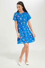 Load image into Gallery viewer, فستان بطبعة أزهار باللون الأزرق للبنات الكبار