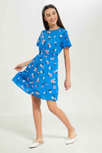 Load image into Gallery viewer, فستان بطبعة أزهار باللون الأزرق للبنات الكبار