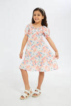 Load image into Gallery viewer, فستان باللون الوردي بكم مزين للبنات الصغار
