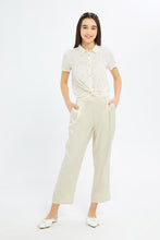 Load image into Gallery viewer, بلوزة بربطة أمامية باللون البيج للبنات الكبار