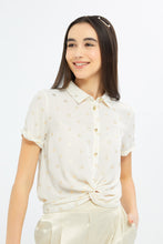 Load image into Gallery viewer, بلوزة بربطة أمامية باللون البيج للبنات الكبار