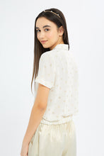 Load image into Gallery viewer, بلوزة بربطة أمامية باللون البيج للبنات الكبار