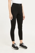 Load image into Gallery viewer, سروال نسائي أسود كامل الطول مع زر