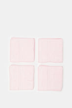 Load image into Gallery viewer, مجموعة مناشف الوجه القطنية المزخرفة باللون الوردي (4 قطع)