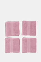 Load image into Gallery viewer, مجموعة مناشف الوجه القطنية المزخرفة باللون الأرجواني (4 قطع)