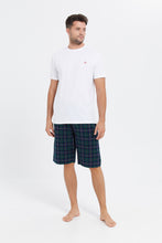 Load image into Gallery viewer, طقم بيجامة باللون الأبيض والأخضر للرجال (قطعتين)