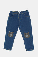 Load image into Gallery viewer, بنطلون جينز بطبعة دب باللون الكحلي للأولاد الرضع