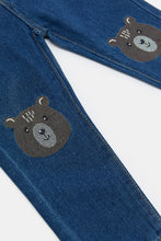 Load image into Gallery viewer, بنطلون جينز بطبعة دب باللون الكحلي للأولاد الرضع