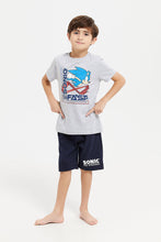 Load image into Gallery viewer, طقم بيجامة بطبعة سونيك باللون الرمادي والكحلي للأولاد الصغار (قطعتين)