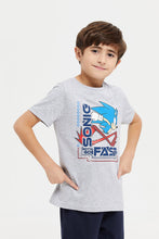 Load image into Gallery viewer, طقم بيجامة بطبعة سونيك باللون الرمادي والكحلي للأولاد الصغار (قطعتين)
