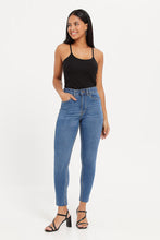 Load image into Gallery viewer, جينز نسائي أزرق عالي الخصر بقصة ضيقة