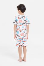 Load image into Gallery viewer, طقم بيجامة مطبوعة باللون الأبيض للأولاد الصغار (قطعتين)