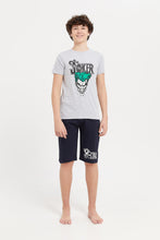 Load image into Gallery viewer, طقم بيجامة بطبعة الجوكر باللونين الرمادي والأزرق للأولاد الكبار (قطعتان)