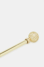 Load image into Gallery viewer, قضيب ستارة مفرد قابل للتمديد بلمسة نهائية من الساتان الذهبي مع نهاية دائرية