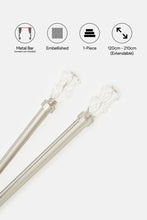 Load image into Gallery viewer, قضيب ستارة مفرد قابل للتمديد بلمسة نهائية من الساتان الفضي مع زخرفة من الكريستال