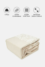 Load image into Gallery viewer, غطاء سرير مزهر مكون من 3 قطع باللون البيج (مقاس كبير)
