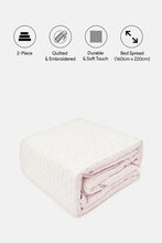 Load image into Gallery viewer, غطاء سرير وردي مطرز مكون من قطعتين (مقاس مفرد)