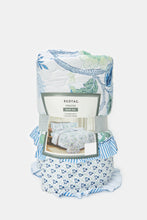 Load image into Gallery viewer, طقم لحاف مطبوع عليه زهور باللون الأزرق المخضر مكون من 3 قطع (حجم مزدوج)