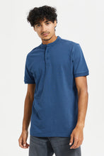 Load image into Gallery viewer, قميص بولو بياقة ماندارين باللون الأزرق للرجال