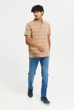 Load image into Gallery viewer, قميص بولو مخطط باللون البيج للرجال