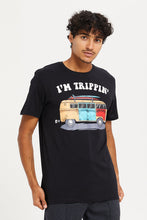 Load image into Gallery viewer, تيشيرت مطبوع باللون الأسود للرجال