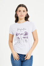 Load image into Gallery viewer, تي شيرت نسائي بطبعة زهور أرجوانية