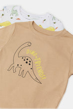 Load image into Gallery viewer, طقم تيشيرتات بطبعة دينو باللون الأبيض والبيج للأولاد الرضّع (قطعتين)