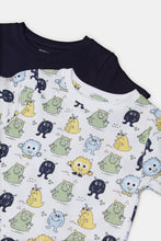 Load image into Gallery viewer, طقم تيشيرتات مطبوع باللون الأبيض و الكحلي للأولاد الرضّع(قطعتين)