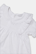 Load image into Gallery viewer, بلوزة بأكام منفوخة مزينة بالدانتيل باللون الأبيض للبنات حديثي الولادة