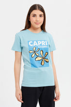 Load image into Gallery viewer, تي شيرت برسومات باللون الأزرق المخضر للفتيات الكبيرات