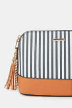 Load image into Gallery viewer, حقيبة كروس نسائية مخططة باللونين الأزرق الداكن والبني