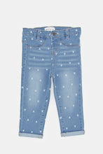 Load image into Gallery viewer, جينز مطبوع باللون الأزرق للبنات الرضّع
