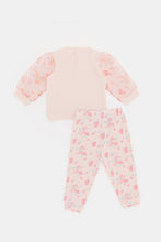 Load image into Gallery viewer, طقم الركض ذو الزهور الوردية للفتيات الصغيرات (قطعتان)