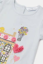 Load image into Gallery viewer, تي شيرت بأكمام منتفخة باللون الأزرق للفتيات الرضع