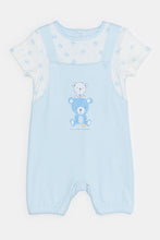 Load image into Gallery viewer, طقم تي شيرت ودنغري مطبوع باللون الأزرق الفاتح