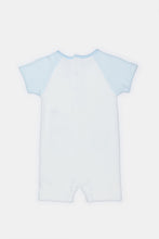 Load image into Gallery viewer, بدلة رومبير لحديثي الولادة باللونين الأبيض والأزرق مع جيوب