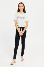 Load image into Gallery viewer, بلوزة بربطة أمامية مطبوعة بالنعناع للفتيات الكبيرات