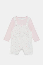 Load image into Gallery viewer, طقم تي شيرت ودنغري مطبوع باللون الوردي الفاتح