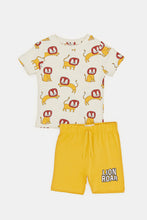 Load image into Gallery viewer, طقم بيجامة بطبعة نمر باللونين الكريمي والخردل للرضع (قطعتين)