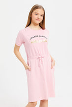 Load image into Gallery viewer, فستان محبوك وردي للفتيات الكبيرات مع جيوب