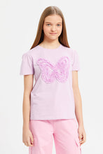 Load image into Gallery viewer, تي شيرت مزين باللون الأرجواني للفتيات الكبيرات