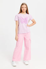 Load image into Gallery viewer, تي شيرت مزين باللون الأرجواني للفتيات الكبيرات