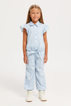 Load image into Gallery viewer, طقم توب وبنطلون مطبوع باللون الأزرق للبنات الصغار
