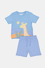 Load image into Gallery viewer, طقم تي شيرت وشورت أزرق للأولاد الرضع (قطعتين)
