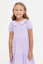 Load image into Gallery viewer, فستان بناتي مطرز بطبقات أرجواني