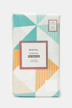 Load image into Gallery viewer, ملاءة مسطحة مكونة من 3 قطع باللون الأزرق المخضر الهندسي (مقاس كينج)