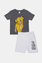 Load image into Gallery viewer, طقم بيجامة بطبعة سيمبا باللونين الرمادي والأبيض للرضع (قطعتان)