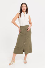 Load image into Gallery viewer, تنورة بأزرار باللون الزيتي للنساء