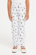 Load image into Gallery viewer, جينز بناتي مطبوع باللون الأبيض